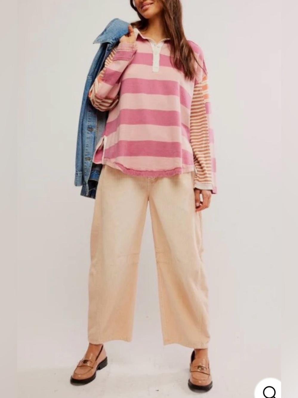 FREE PEOPLE WE THE FREE Oversized Striped Shabby Chic Cotton Rugby Shirt M - Picture 3 of 9